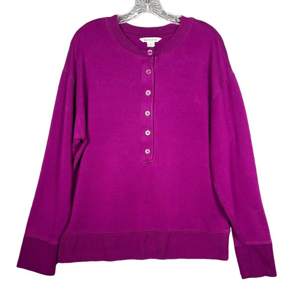 Athleta Balance Henley Sweatshirt Exotic Fuchsia Plush Nirvana M Medium - Picture 2 of 7